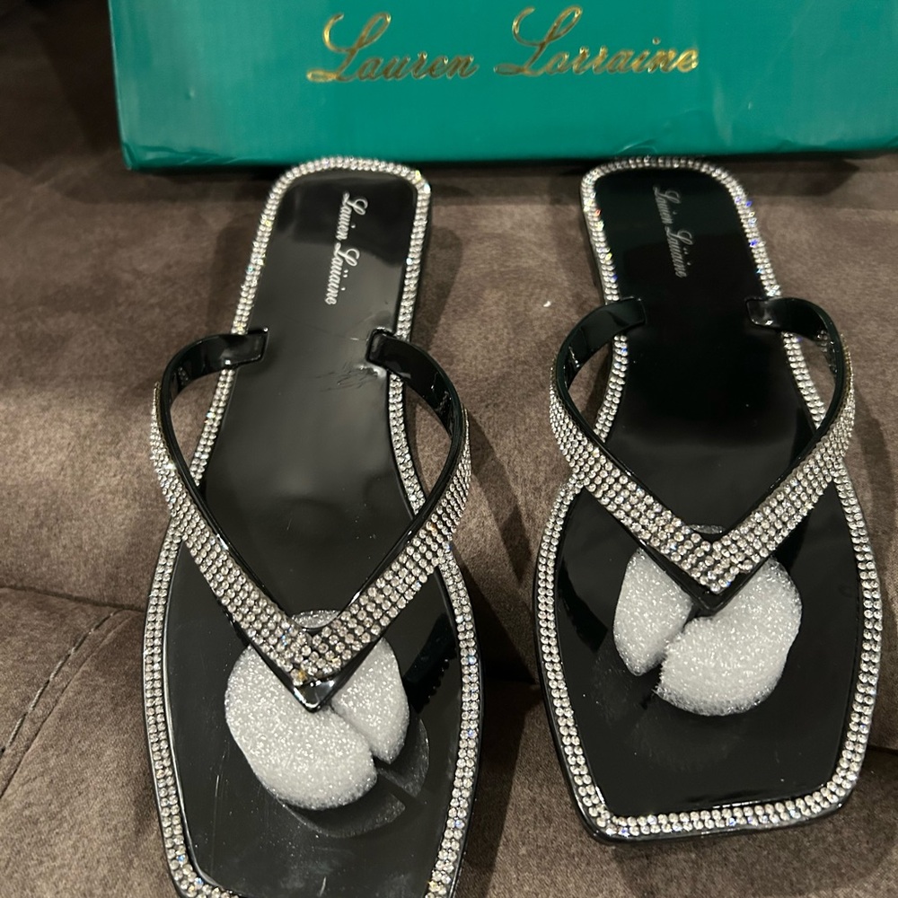 Lauren Lorraine Black and Silver Rhinestone Sandals